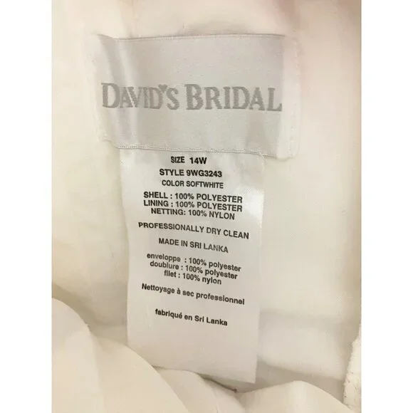 David's Bridal Women's Taffeta A Line Wedding Dress W/Sweetheart Neck - 14W - Picture 9 of 15